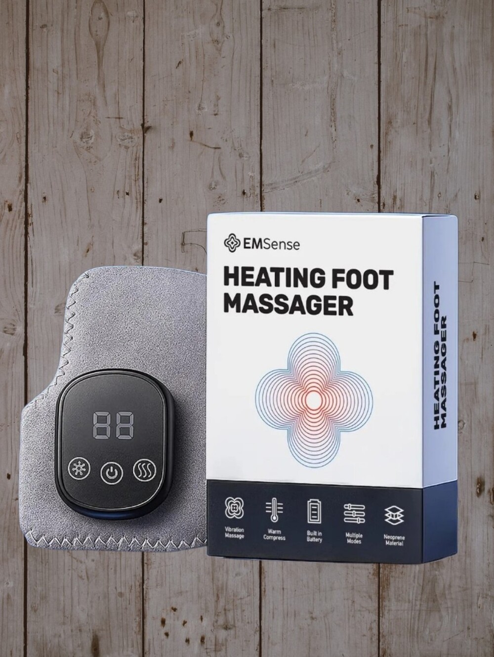 Foot Massager - Heat, Adjustable Size (Velcro), And Vibtation -gray